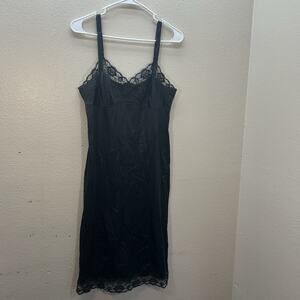 Vintage Vanity Fair Babydoll Slip Dress SZ 34 L Black Lace Trim 90s Whimsigoth